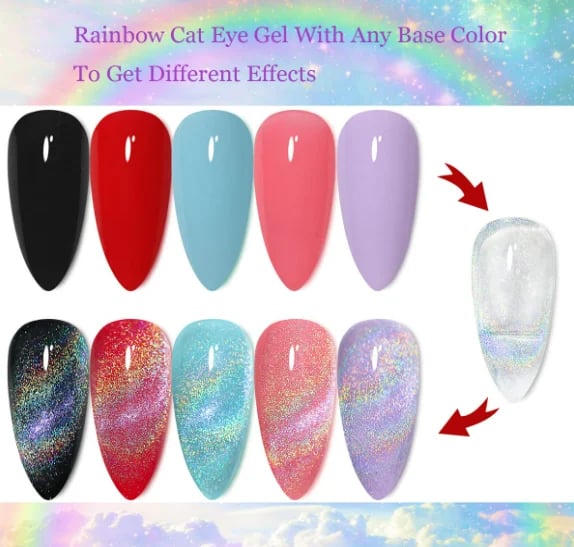 ❤️2024 new all-purpose rainbow cat's eye crystal nail polish💅🏼💅🏼